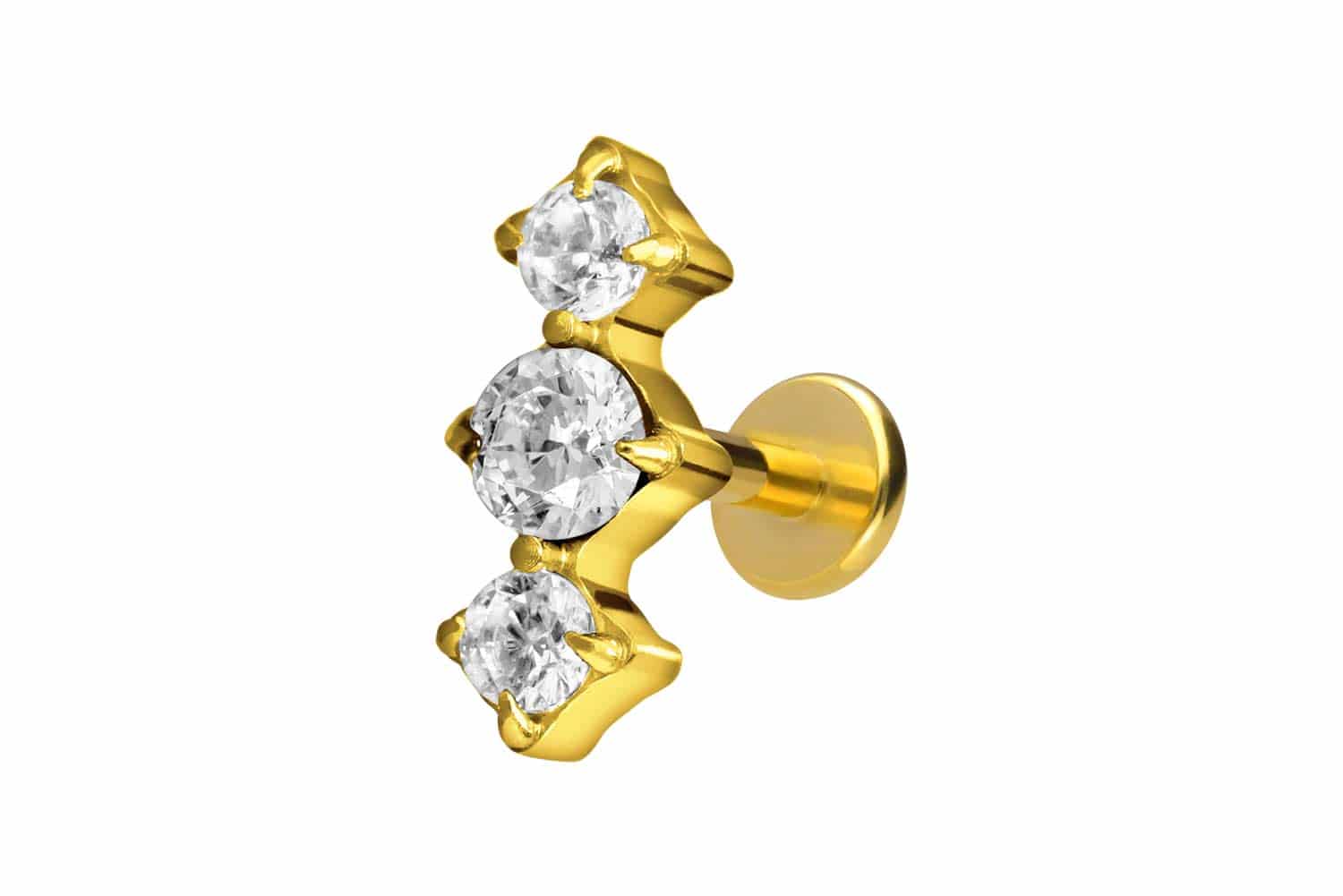 Titan Labret Piercing mit Innengewinde 3 EINGEFASSTE KRISTALLE